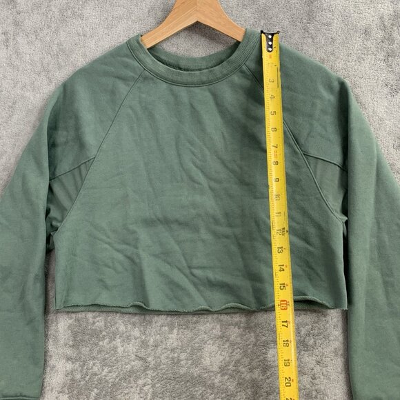 Alo Transcend Cutout Pullover Sweatshirt Womens Small Moss Green Vented Crop Gym - Picture 3 of 9